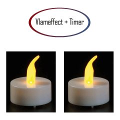 LED Theelichtjes - Vlameffect + Timer - 2 Stuks