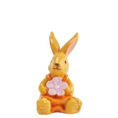 Miniatuur Paashaasje Zittend met Bloemetje - 4 cm