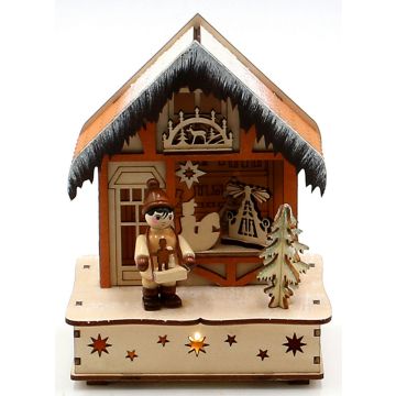 Sigro - Houten Kerstwinkel met Verkoper LED - Nu Voorverkoop