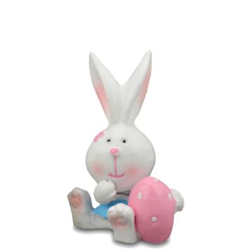 Zittend Paashaasje met Roze Paasei - 6.3 cm